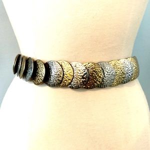 Vintage Metal Stretch Belt gold silver hammered coin circles S M L Disco retro